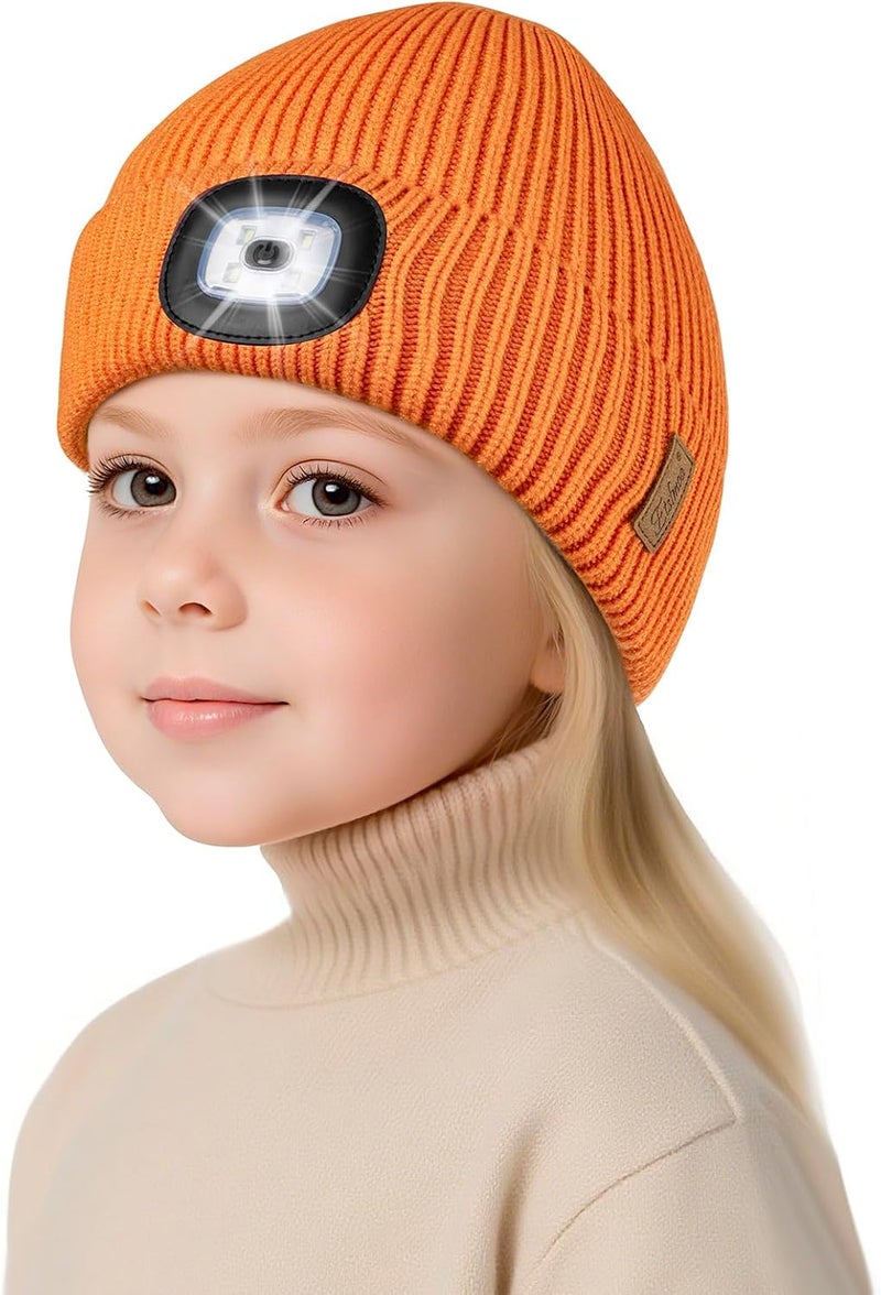 Etsfmoa Store Hat with Light for Kids,Fleece Lined Knit Beanie for Boys and Girls,Type-c Rechargeable Headlamp LED Cap - Image 1